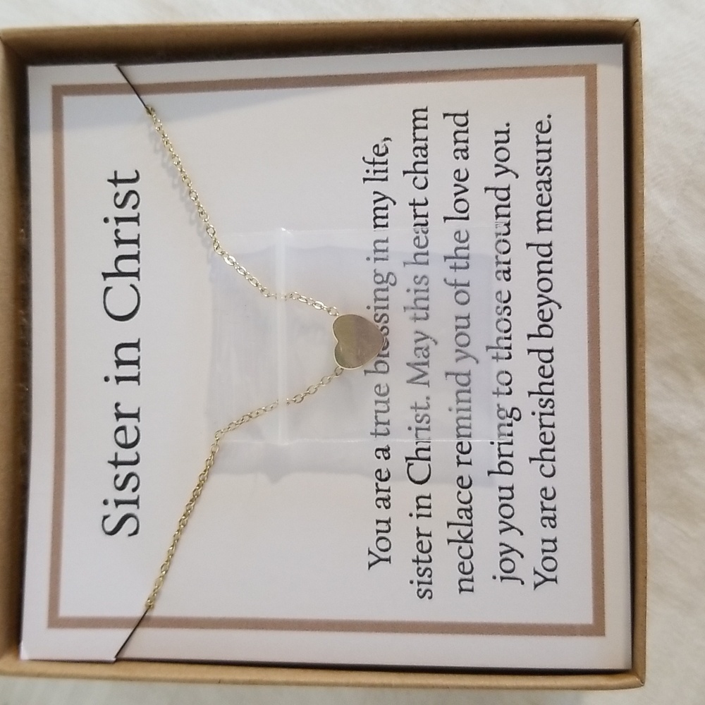 New Gold Heart SISTER IN CHRIST Necklace